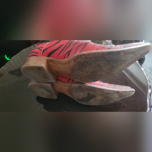 Rodeo Bravo Red Tiger Stripe Pointed Toe Exotic Cowboy Boots Gr8 Cowboy Gift - Picture 3 of 5